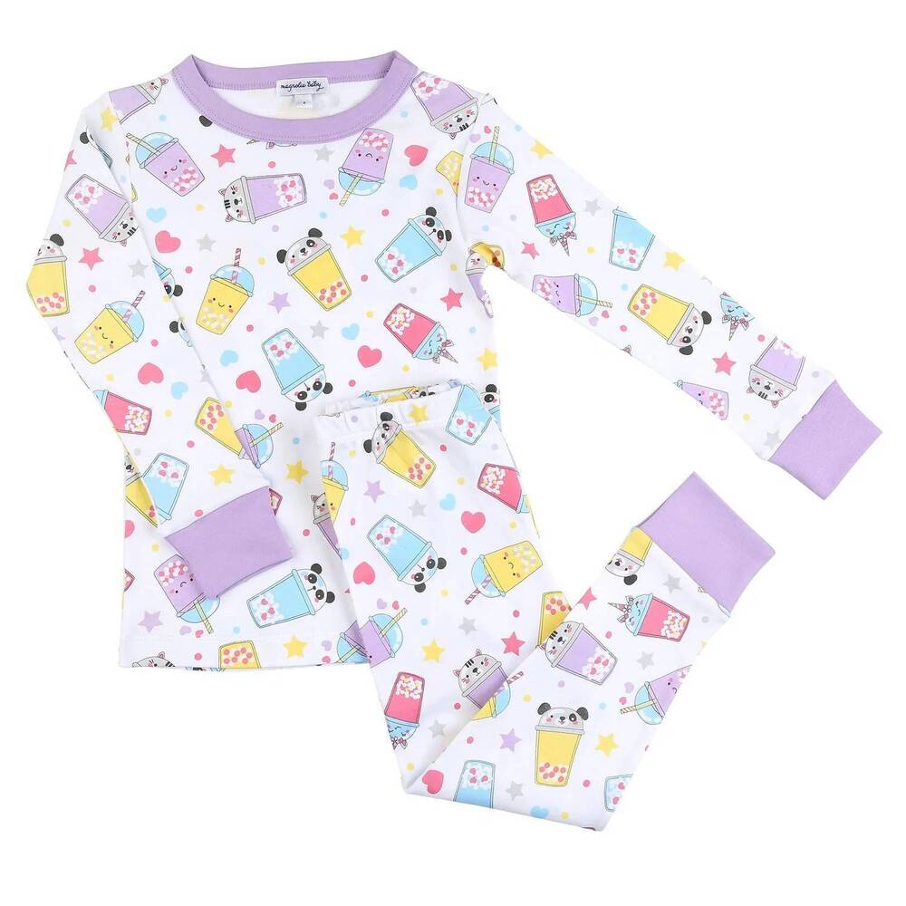 NEW MAGNOLIA BABY kid's bubble tea long pajamas in lilac